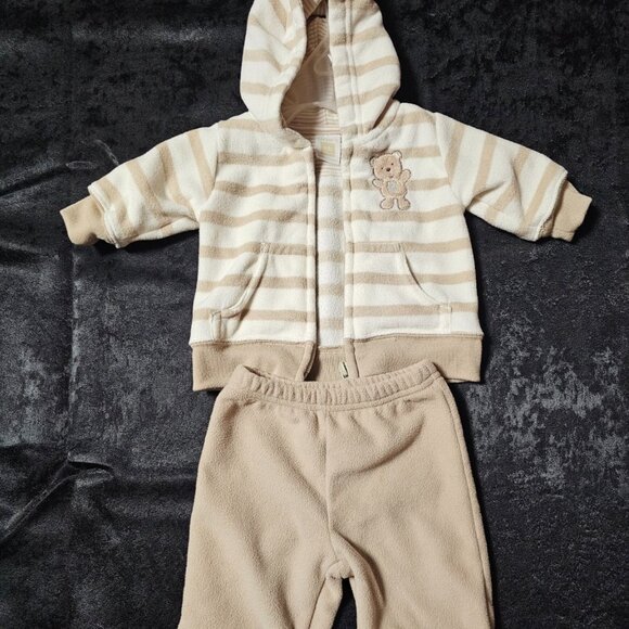 Carter’s Newborn 2-Piece Fleece Set – Striped Hoodie & Pants – Neutral Tan - Picture 1 of 2